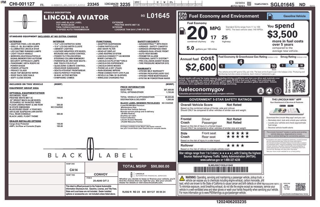 2025 Lincoln Aviator Black Label Premium