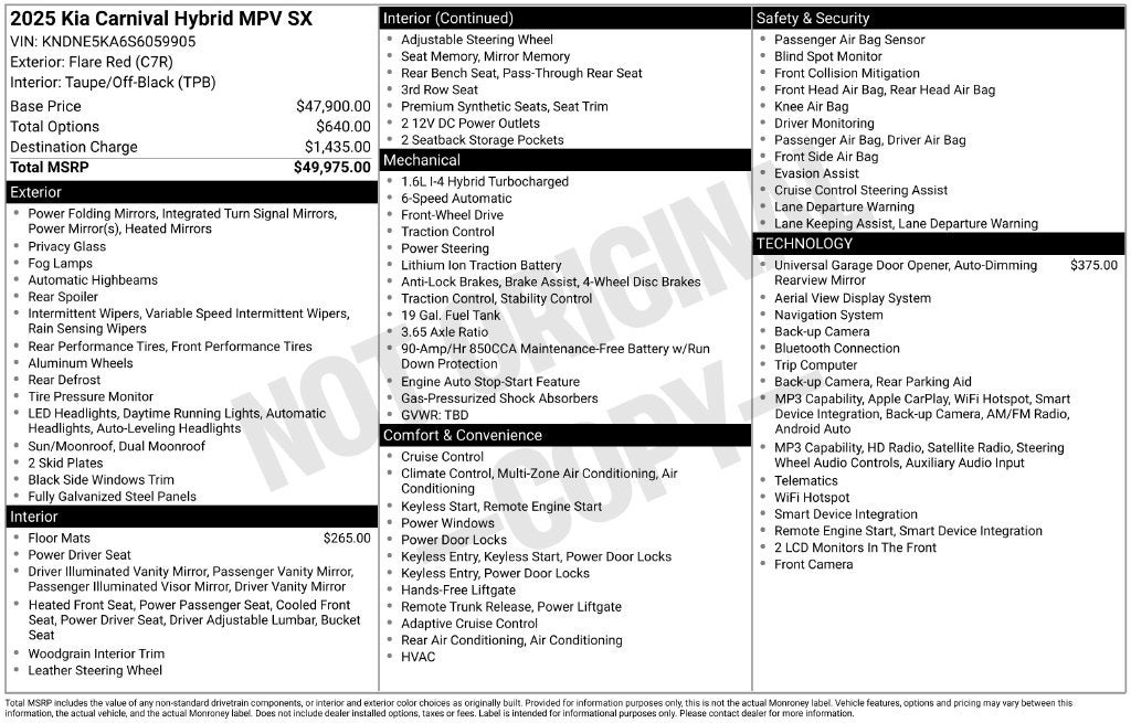 2025 Kia Carnival Hybrid SX