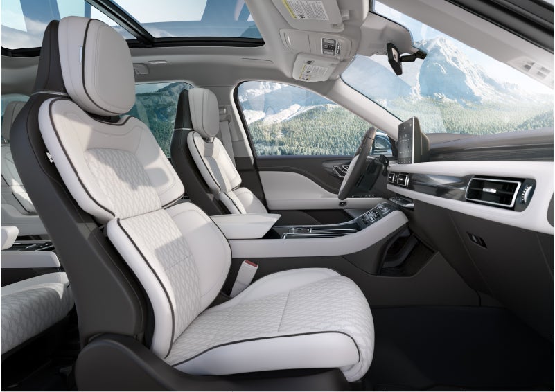 The interior of a Lincoln Aviator® Black Label model is shown in the Chalet theme | Don Franklin Lincoln in London KY