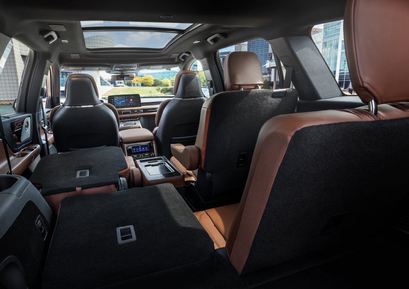 The interior of the 2025 Lincoln Aviator® SUV is shown with two seats folded down for added space. | Don Franklin Lincoln in London KY