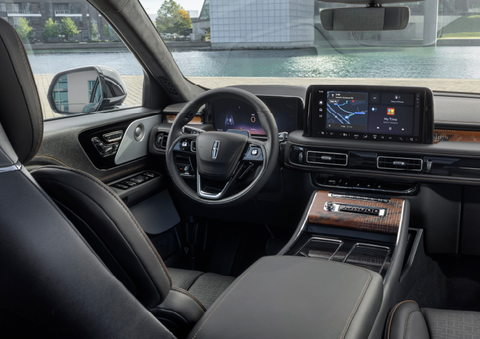 The interior of the 2025 Lincoln Aviator® SUV is shown parked with a view of a harbor through the windshield. | Don Franklin Lincoln in London KY