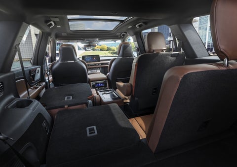 One side of the PowerFold® third-row seat and a second-row seat are folded forward in the 2026 Lincoln Aviator® SUV. | Don Franklin Lincoln in London KY
