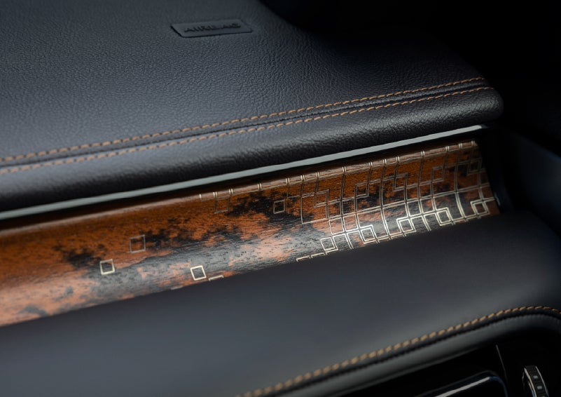 A close-up shot of the 2026 Lincoln Aviator® dashboard with unique black and brown accents and brown stitching. | Don Franklin Lincoln in London KY